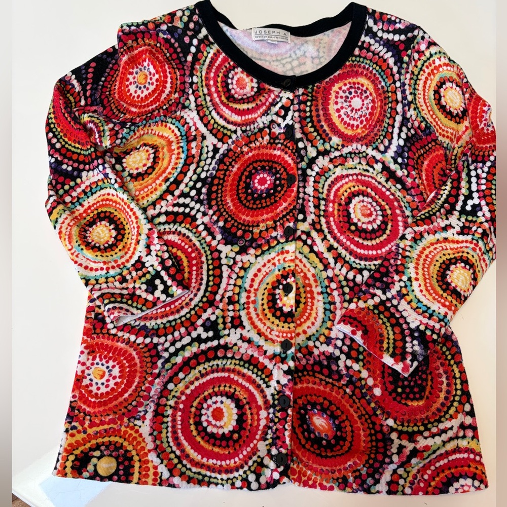 #147  Joseph Beautiful Multicolor Button Down Cardigan, Circular Design. - Picture 6 of 12